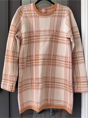 Show Me Your MuMu Pink & Camel Plaid Knit Dress